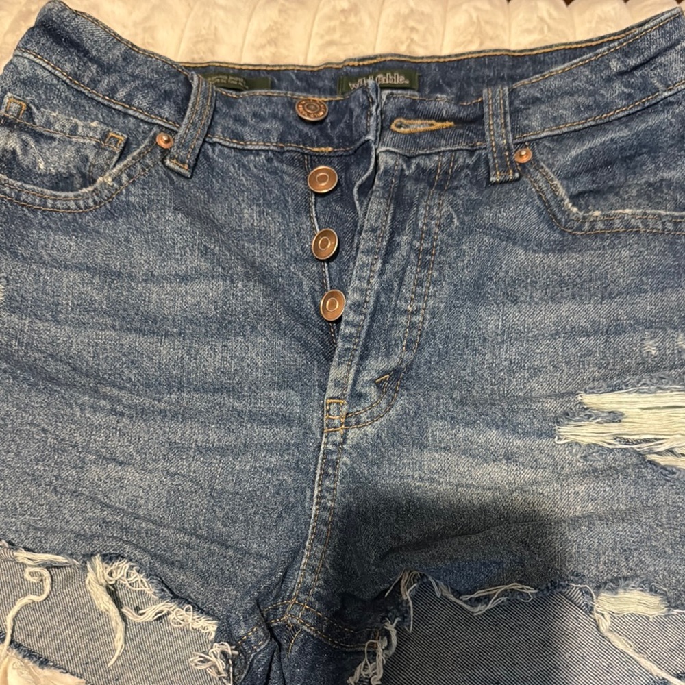 Women's Blue Distressed Denim Shorts